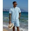 imageCOOFANDY Mens 2 Piece Cotton Linen Sets Summer Beach Outfits Casual Short Sleeve Henley Shirts and Vacation ShortsLight Blue