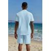 imageCOOFANDY Mens 2 Piece Cotton Linen Sets Summer Beach Outfits Casual Short Sleeve Henley Shirts and Vacation ShortsLight Blue