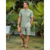 imageCOOFANDY Mens 2 Piece Cotton Linen Sets Summer Beach Outfits Casual Short Sleeve Henley Shirts and Vacation ShortsLight Green