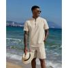 imageCOOFANDY Mens 2 Piece Cotton Linen Sets Summer Beach Outfits Casual Short Sleeve Henley Shirts and Vacation ShortsLight Khaki