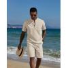 imageCOOFANDY Mens 2 Piece Cotton Linen Sets Summer Beach Outfits Casual Short Sleeve Henley Shirts and Vacation ShortsLight Khaki