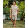 imageCOOFANDY Mens 2 Piece Cotton Linen Sets Summer Beach Outfits Casual Short Sleeve Henley Shirts and Vacation ShortsLight Khaki