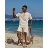 imageCOOFANDY Mens 2 Piece Cotton Linen Sets Summer Beach Outfits Casual Short Sleeve Henley Shirts and Vacation ShortsLight Khaki