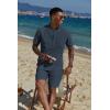 imageCOOFANDY Mens 2 Piece Cotton Linen Sets Summer Beach Outfits Casual Short Sleeve Henley Shirts and Vacation ShortsNavy Blue