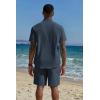 imageCOOFANDY Mens 2 Piece Cotton Linen Sets Summer Beach Outfits Casual Short Sleeve Henley Shirts and Vacation ShortsNavy Blue