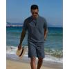 imageCOOFANDY Mens 2 Piece Cotton Linen Sets Summer Beach Outfits Casual Short Sleeve Henley Shirts and Vacation ShortsNavy Blue