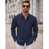 imageCOOFANDY Mens Long Sleeve Button Down Dress Shirts Casual Business Casual Shirt Wrinkle Free Untucked ShirtsNavy Blue