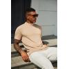 imageCOOFANDY Mens Mock Turtleneck T Shirt Short Sleeve Slim Fit Basic Casual Undershirt Solid Color Pullover TeeAkhaki