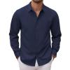 imageCOOFANDY Mens Long Sleeve Button Down Dress Shirts Casual Business Casual Shirt Wrinkle Free Untucked ShirtsNavy Blue