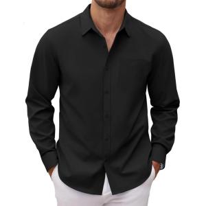 imageCOOFANDY Mens Long Sleeve Button Down Dress Shirts Casual Business Casual Shirt Wrinkle Free Untucked ShirtsBlack