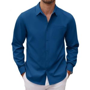 imageCOOFANDY Mens Long Sleeve Button Down Dress Shirts Casual Business Casual Shirt Wrinkle Free Untucked ShirtsBlue