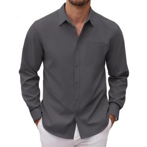 imageCOOFANDY Mens Long Sleeve Button Down Dress Shirts Casual Business Casual Shirt Wrinkle Free Untucked ShirtsDark Grey