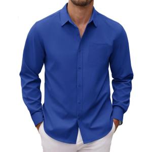 imageCOOFANDY Mens Long Sleeve Button Down Dress Shirts Casual Business Casual Shirt Wrinkle Free Untucked ShirtsDeep Blue