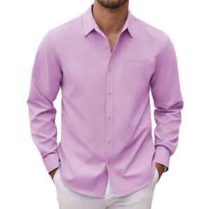 imageCOOFANDY Mens Long Sleeve Button Down Dress Shirts Casual Business Casual Shirt Wrinkle Free Untucked ShirtsLavender