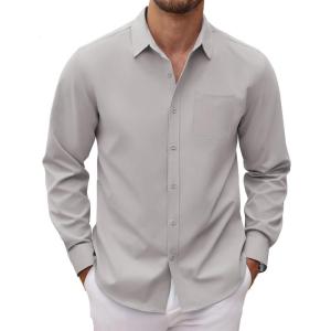 imageCOOFANDY Mens Long Sleeve Button Down Dress Shirts Casual Business Casual Shirt Wrinkle Free Untucked ShirtsLight Grey