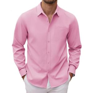 imageCOOFANDY Mens Long Sleeve Button Down Dress Shirts Casual Business Casual Shirt Wrinkle Free Untucked ShirtsPink