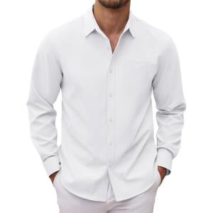 imageCOOFANDY Mens Long Sleeve Button Down Dress Shirts Casual Business Casual Shirt Wrinkle Free Untucked ShirtsWhite