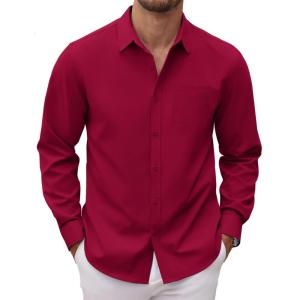 imageCOOFANDY Mens Long Sleeve Button Down Dress Shirts Casual Business Casual Shirt Wrinkle Free Untucked ShirtsWine Red