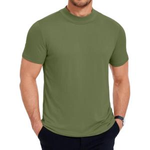 imageCOOFANDY Mens Mock Turtleneck T Shirt Short Sleeve Slim Fit Basic Casual Undershirt Solid Color Pullover TeeAarmy Green