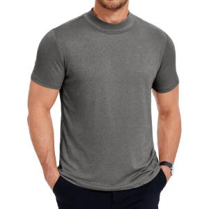 imageCOOFANDY Mens Mock Turtleneck T Shirt Short Sleeve Slim Fit Basic Casual Undershirt Solid Color Pullover TeeAdark Grey