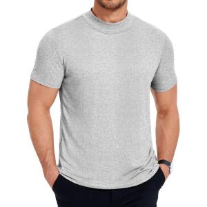 imageCOOFANDY Mens Mock Turtleneck T Shirt Short Sleeve Slim Fit Basic Casual Undershirt Solid Color Pullover TeeAlight Grey