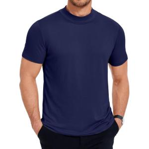 imageCOOFANDY Mens Mock Turtleneck T Shirt Short Sleeve Slim Fit Basic Casual Undershirt Solid Color Pullover TeeAnavy Blue