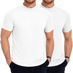 imageCOOFANDY Mens Mock Turtleneck T Shirt Short Sleeve Slim Fit Basic Casual Undershirt Solid Color Pullover TeeB2 Pack White