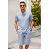 imageCOOFANDY Mens 2 Pieces Set Short Sleeve Henley Shirts and Shorts Pants Texture Summer Beach Vacation OutfitsAflecking Blue