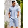 imageCOOFANDY Mens 2 Pieces Set Short Sleeve Henley Shirts and Shorts Pants Texture Summer Beach Vacation OutfitsAflecking Blue