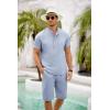 imageCOOFANDY Mens 2 Pieces Set Short Sleeve Henley Shirts and Shorts Pants Texture Summer Beach Vacation OutfitsAflecking Blue