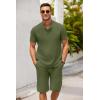 imageCOOFANDY Mens 2 Pieces Set Short Sleeve Henley Shirts and Shorts Pants Texture Summer Beach Vacation OutfitsArmy Green
