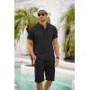 imageCOOFANDY Mens 2 Pieces Set Short Sleeve Henley Shirts and Shorts Pants Texture Summer Beach Vacation OutfitsBlack
