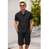 imageCOOFANDY Mens 2 Pieces Set Short Sleeve Henley Shirts and Shorts Pants Texture Summer Beach Vacation OutfitsBlack