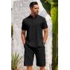 imageCOOFANDY Mens 2 Pieces Set Short Sleeve Henley Shirts and Shorts Pants Texture Summer Beach Vacation OutfitsBlack