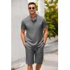 imageCOOFANDY Mens 2 Pieces Set Short Sleeve Henley Shirts and Shorts Pants Texture Summer Beach Vacation OutfitsDark Gray