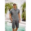 imageCOOFANDY Mens 2 Pieces Set Short Sleeve Henley Shirts and Shorts Pants Texture Summer Beach Vacation OutfitsDark Gray