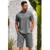 imageCOOFANDY Mens 2 Pieces Set Short Sleeve Henley Shirts and Shorts Pants Texture Summer Beach Vacation OutfitsDark Gray