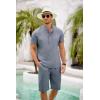 imageCOOFANDY Mens 2 Pieces Set Short Sleeve Henley Shirts and Shorts Pants Texture Summer Beach Vacation OutfitsFlecking Navy Blue