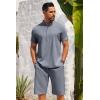 imageCOOFANDY Mens 2 Pieces Set Short Sleeve Henley Shirts and Shorts Pants Texture Summer Beach Vacation OutfitsFlecking Navy Blue