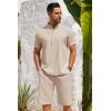 imageCOOFANDY Mens 2 Pieces Set Short Sleeve Henley Shirts and Shorts Pants Texture Summer Beach Vacation OutfitsKhaki