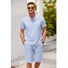 imageCOOFANDY Mens 2 Pieces Set Short Sleeve Henley Shirts and Shorts Pants Texture Summer Beach Vacation OutfitsLight Blue