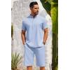 imageCOOFANDY Mens 2 Pieces Set Short Sleeve Henley Shirts and Shorts Pants Texture Summer Beach Vacation OutfitsLight Blue