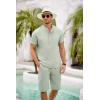 imageCOOFANDY Mens 2 Pieces Set Short Sleeve Henley Shirts and Shorts Pants Texture Summer Beach Vacation OutfitsLight Green