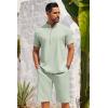 imageCOOFANDY Mens 2 Pieces Set Short Sleeve Henley Shirts and Shorts Pants Texture Summer Beach Vacation OutfitsLight Green