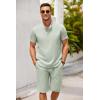 imageCOOFANDY Mens 2 Pieces Set Short Sleeve Henley Shirts and Shorts Pants Texture Summer Beach Vacation OutfitsLight Green