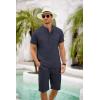 imageCOOFANDY Mens 2 Pieces Set Short Sleeve Henley Shirts and Shorts Pants Texture Summer Beach Vacation OutfitsNavy Blue
