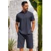 imageCOOFANDY Mens 2 Pieces Set Short Sleeve Henley Shirts and Shorts Pants Texture Summer Beach Vacation OutfitsNavy Blue