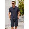 imageCOOFANDY Mens 2 Pieces Set Short Sleeve Henley Shirts and Shorts Pants Texture Summer Beach Vacation OutfitsNavy Blue