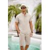 imageCOOFANDY Mens 2 Pieces Set Short Sleeve Henley Shirts and Shorts Pants Texture Summer Beach Vacation OutfitsStone