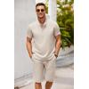 imageCOOFANDY Mens 2 Pieces Set Short Sleeve Henley Shirts and Shorts Pants Texture Summer Beach Vacation OutfitsStone